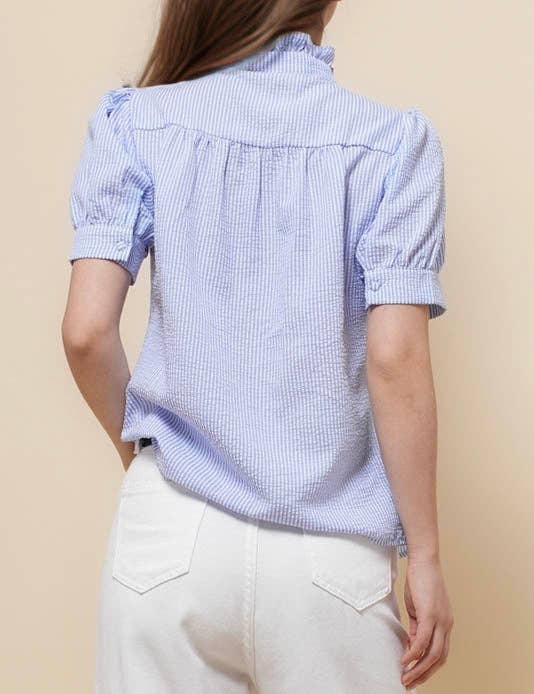 Sweetkama - Vendita all'ingrosso Camicia button down - Donna - Camicia a righe con maniche corte e collo arricciato da donna SKT510876