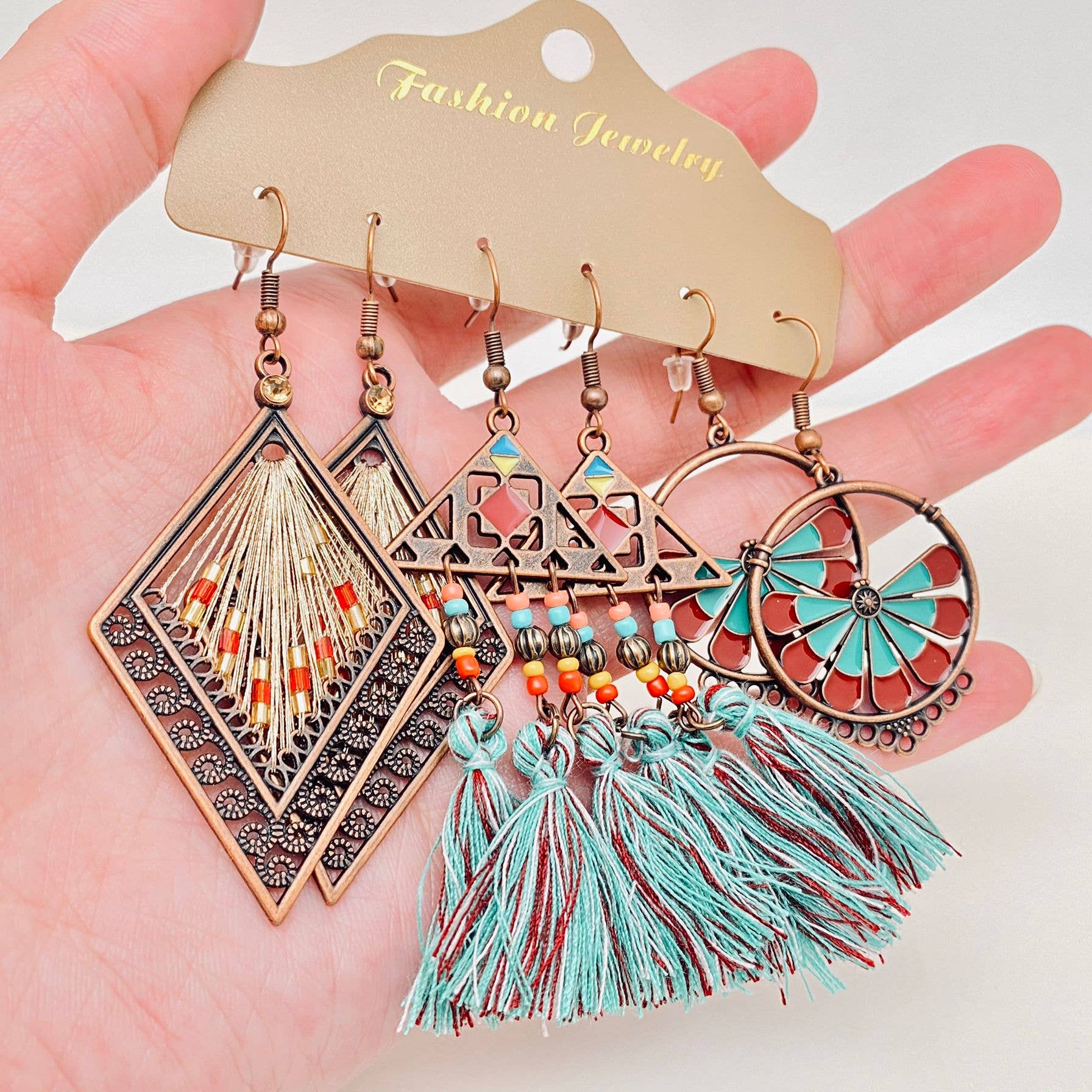 Mio Queena – wholesale Jewellery set – 3Pairs/set Boho Earrings in Different Styles - BJ51