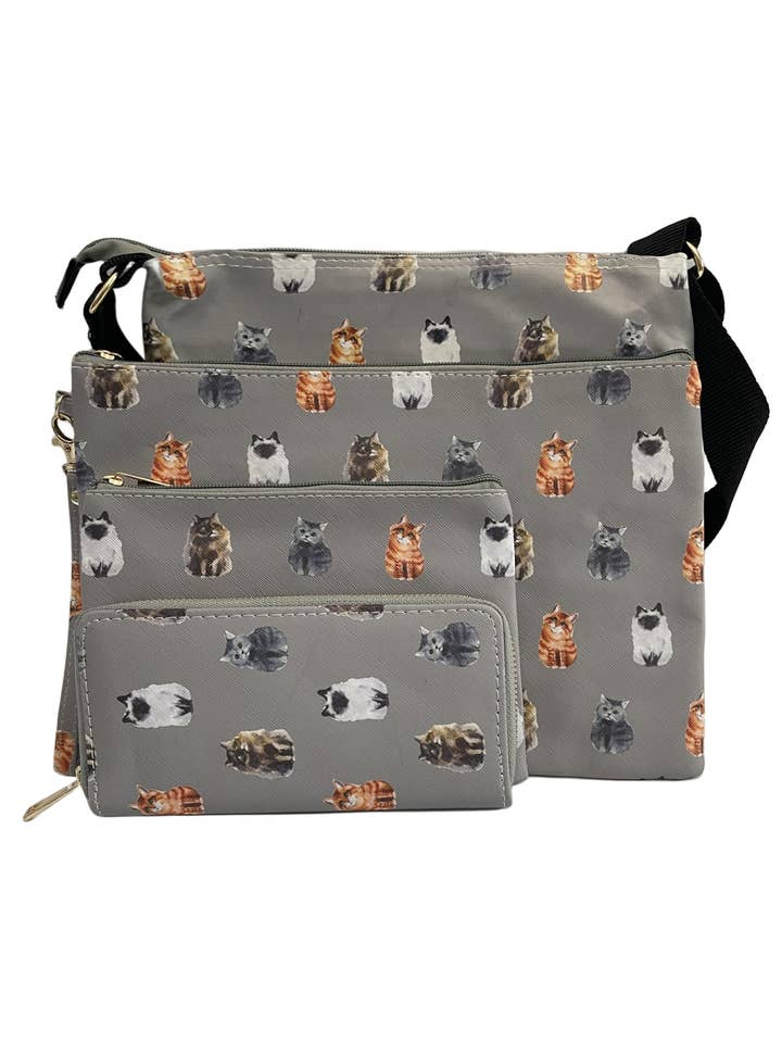 Cat Print Bag Collection - Grey for wholesale by Fashion Scarf World