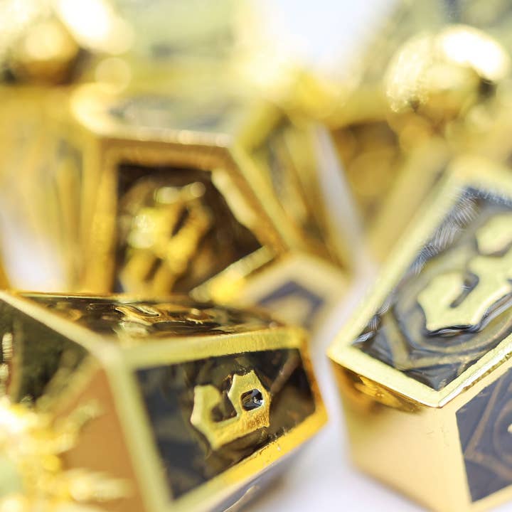 Foam Brain Games - Wholesale Dice - Moonlit Lantern: Golden Earthen Flame - Metal RPG Dice Set1