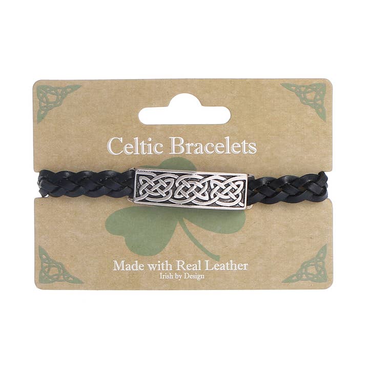 IRB-015B 4 Platt Leather Bracelet with Shamrock for wholesale by Celtic Ore Crafts