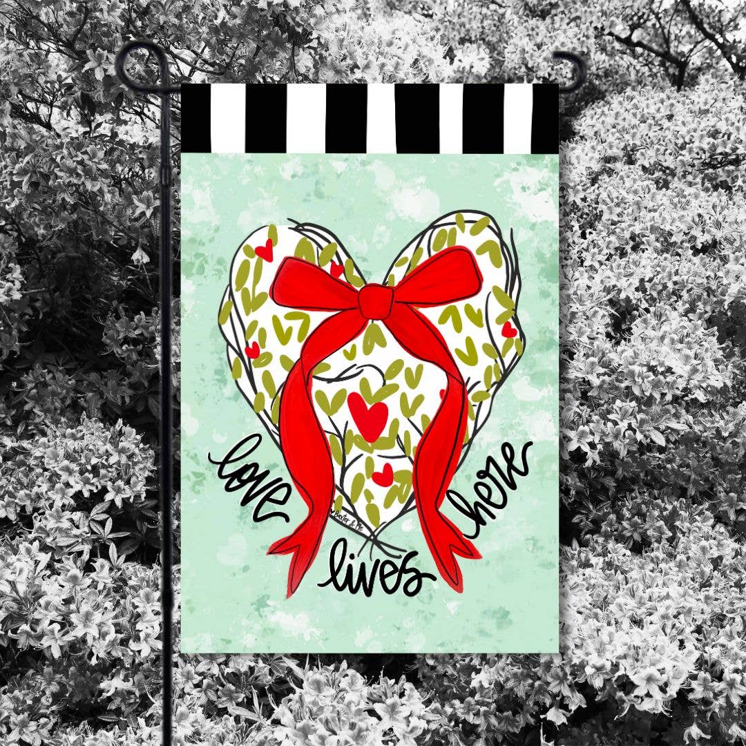 Baxter & Me - Wholesale Flag - Love Lives Here Red Bow Garden Flag