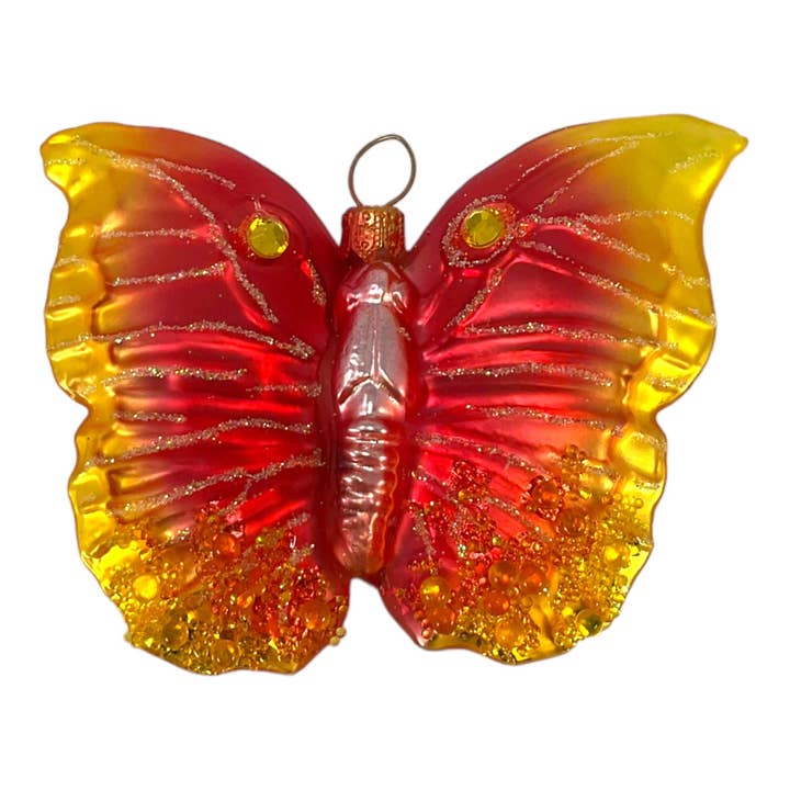 Orange and Yellow Butterfly Polish Glass Christmas Ornament for wholesale by Pinnacle Peak Trading