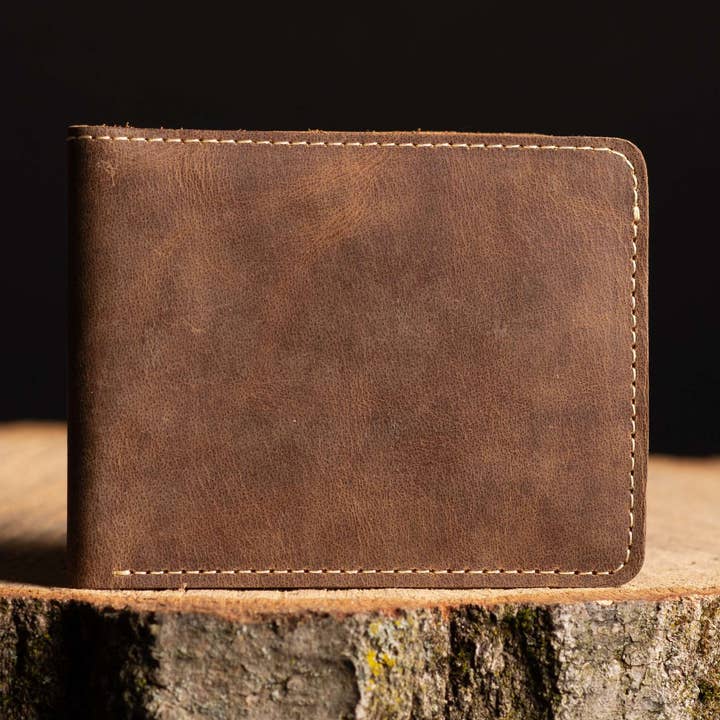 Brown Full Grain Leather Minimalist Wallet for wholesale by NAB LEATHER