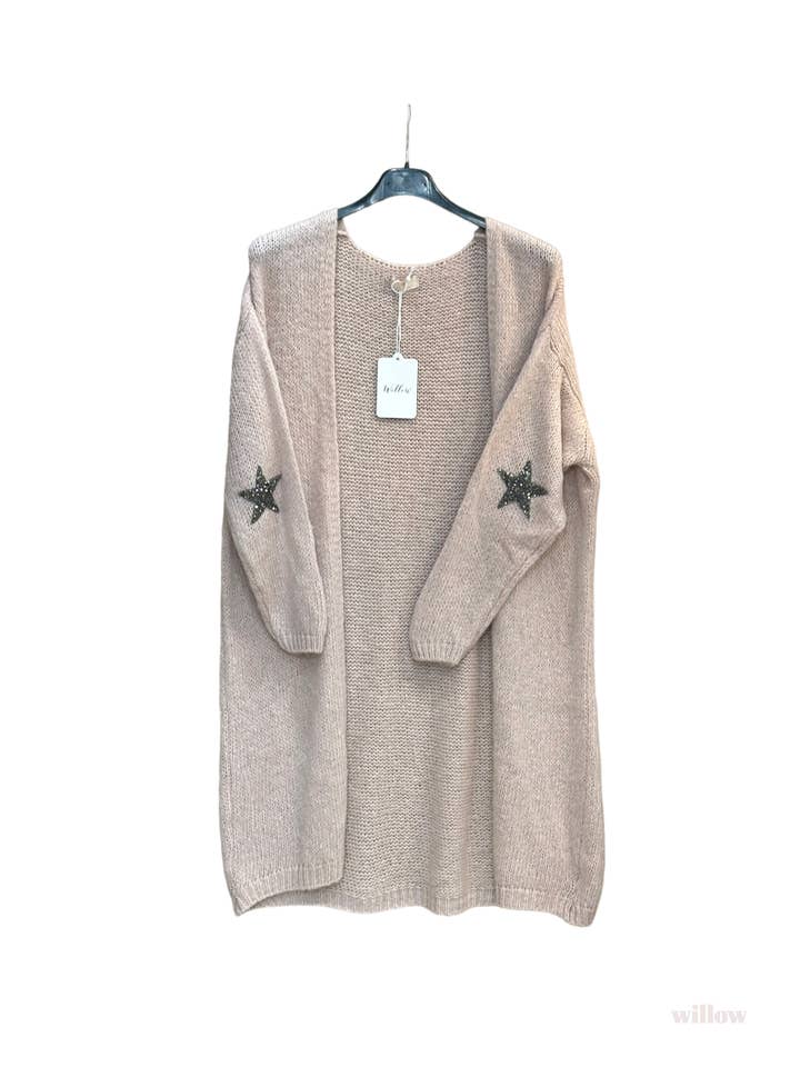 MOONSUN – wholesale Kofta - Dam – Tjock lång kofta med mohair och stjärnor vid armbågarna #3559 -1