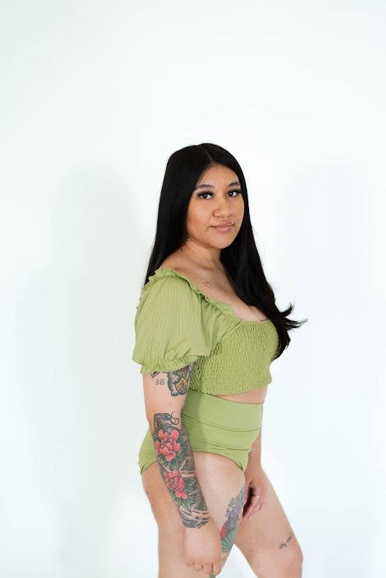 Roco Swim - Wholesale Two Piece Swimsuit - Women's - Women's Sleeved Bikini | Green Ribbed0