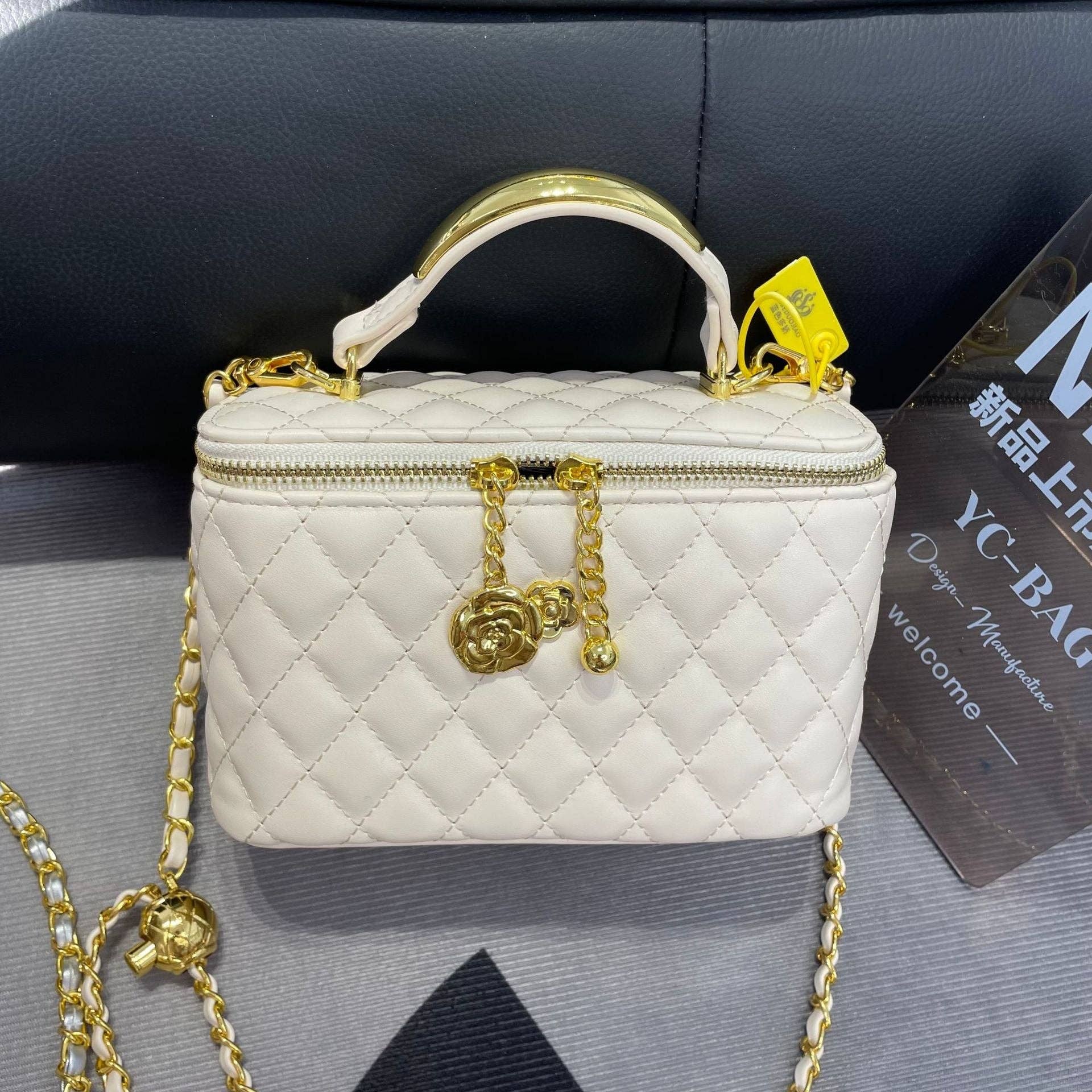MB Fashion Wholesale - Wholesale Crossbody Bag - Women's - EVERY FASHION Quilted Box Crossbody Bag with Gold Chain and Charm Accent 51852