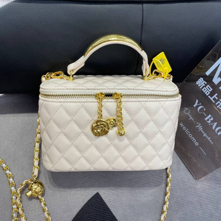 MB Fashion Wholesale - Wholesale Crossbody Bag - Women's - EVERY FASHION Quilted Box Crossbody Bag with Gold Chain and Charm Accent 51852
