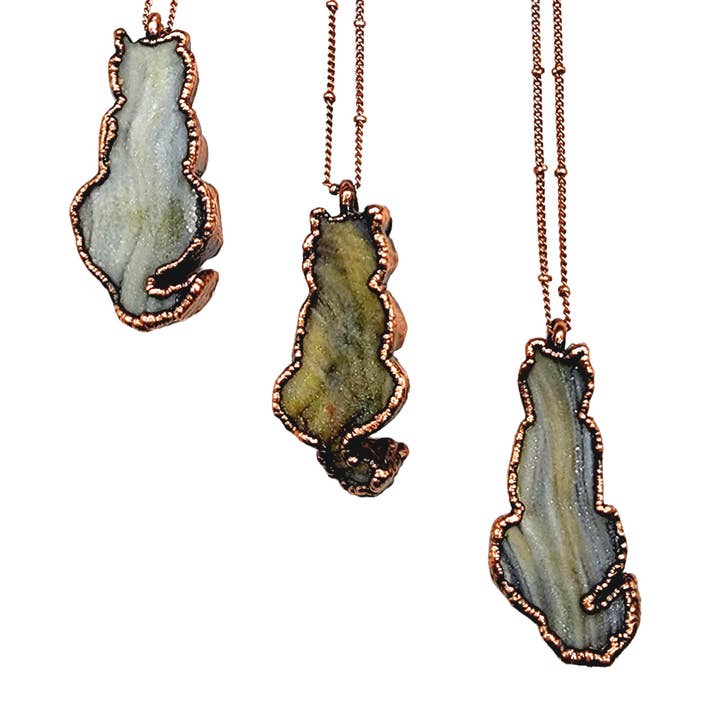 Glittery Chalcedony Cat Necklace for wholesale by MergingMetals