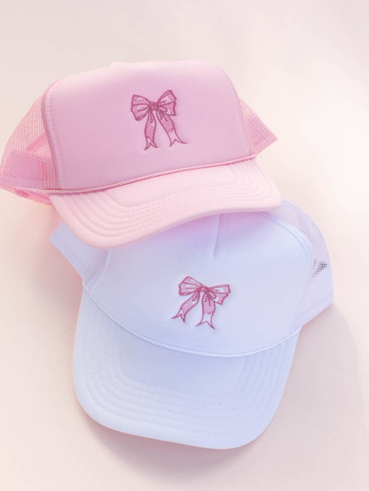 Wholesale Coquette Trending Bow Embroidery Trucker Hat Cap for