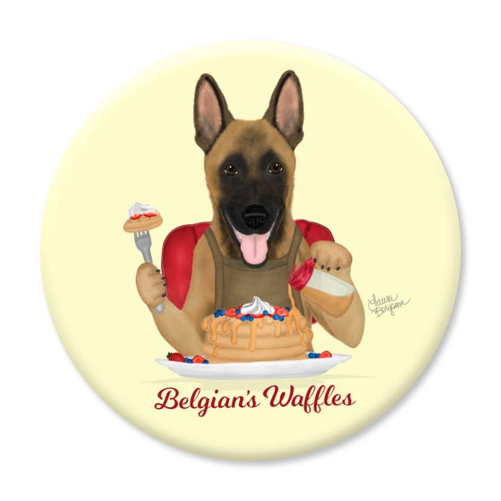 Belgian Malinois Dog Magnet, Belgian’s Waffles for wholesale by Laura Bergsma Studio