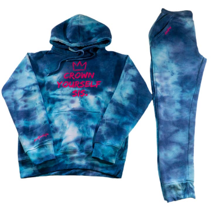 Crown Yourself Trainingsanzug für Sis, Königsblau, Batikmuster für den Großhandel von Koolforlife Inc