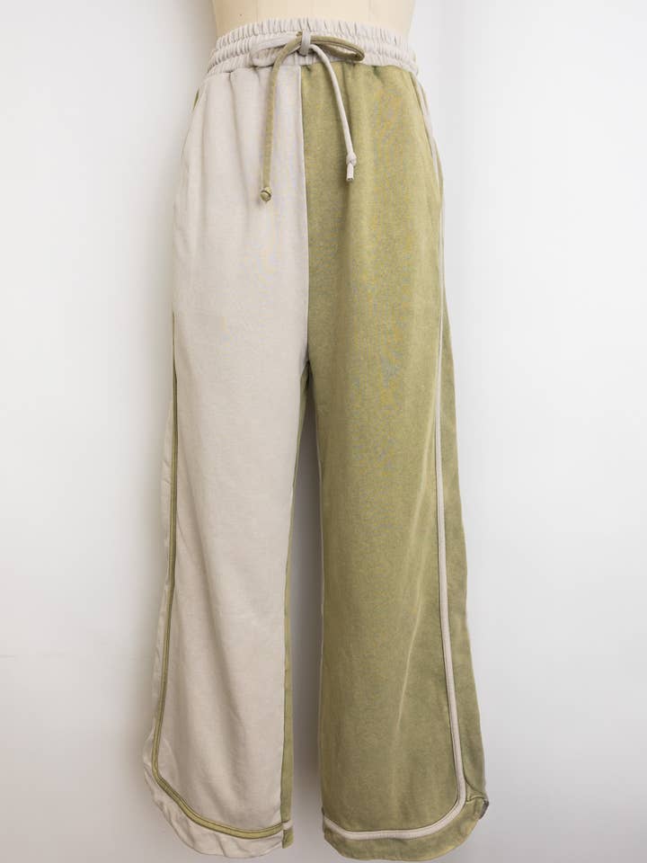 Leto Accessories - Wholesale Pants - Women's - Wide Leg Olive Two Tone Hippy Pants2