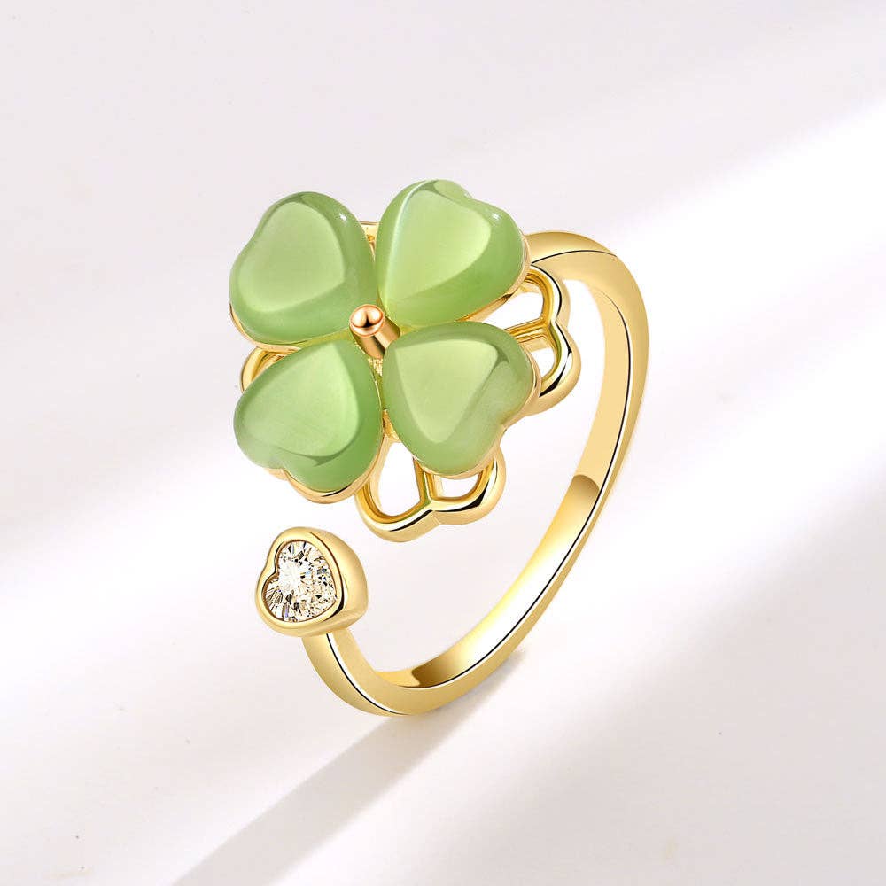 Perimade & Co. LLC - Wholesale Multi-Stone Ring - Four Leaf Clover Anxiety Fidget Spinner Ring in Solid Copper2
