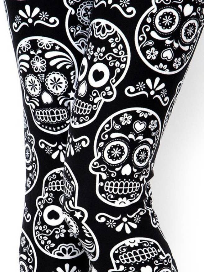 Leggings EXTRA PLUS para Halloween do Dia dos Mortos dos Crânios de Açúcar por atacado de Love 4 Leggings