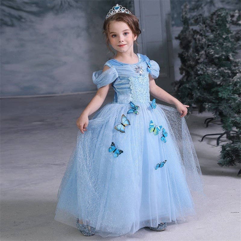 BLUE Solid Color Cinderella Girl's Puff Dress for wholesale on Faire1