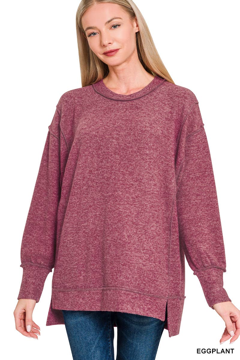42POPS - Wholesale Knit Sweater - Women's - `.Brushed Melange Hacci Exposed Seam Sweater W/ Side9