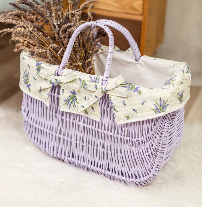 Borsa per la spesa in vimini color lavanda, borsa da basket naturale per la vendita all'ingrosso da parte di The Wicker Stories