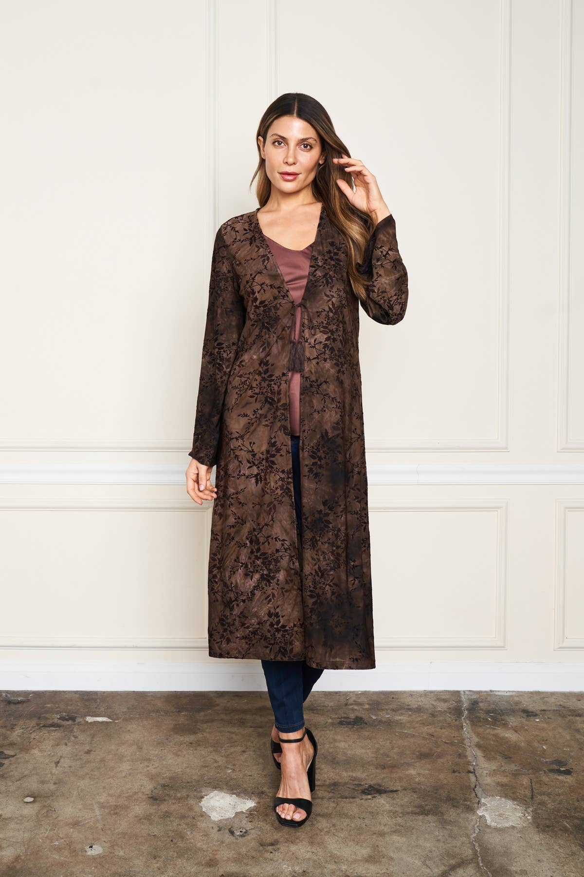 Paparazzi - Wholesale Kimono - Women's - 5705-MAK Flocked ITY Kimono w/ Tie Front0