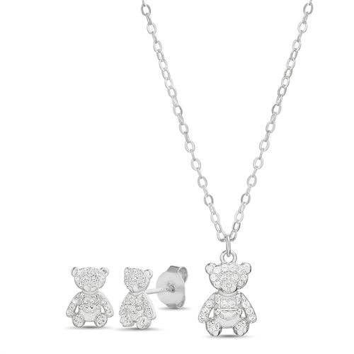 Atlanta Jewelers Supply - Vendita all'ingrosso Parure di gioielli - Set collana e orecchini a forma di orsacchiotto in argento sterling con zirconia cubica
