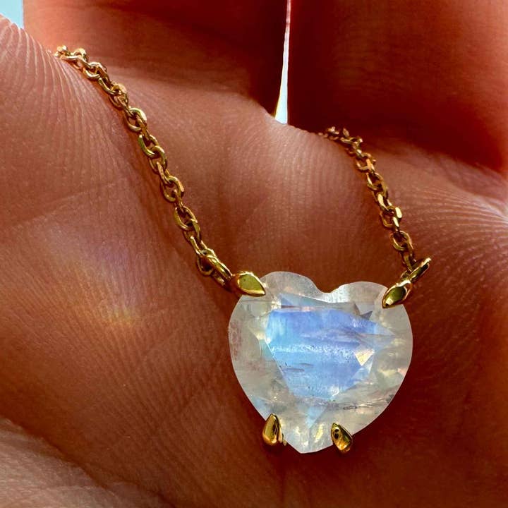 Dainty Solitaire Faceted Heart Moonstone Necklace for wholesale by Kimiya Designs