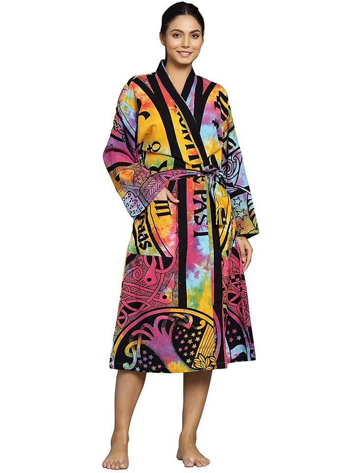 Women's Pure Cotton Printed Bathrobe Bikini Cover Pink Black for wholesale by NEOSTITCH LLC