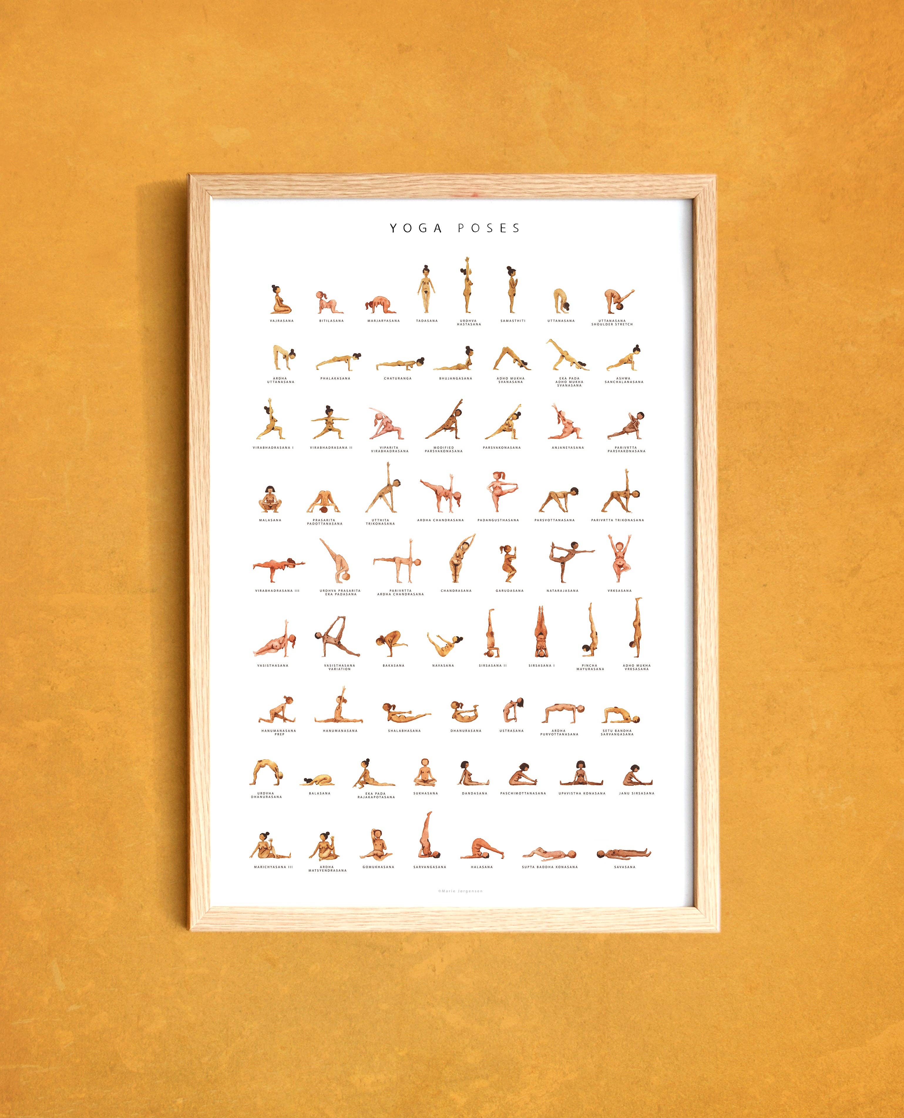 Yoga Prints - Vente Poster - Affiche de yoga moderne avec 66 postures de base et leurs noms en sanskrit0