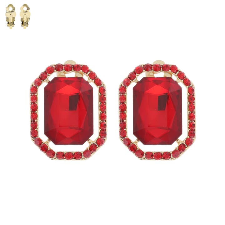 SP Sophia Collection - Wholesale Clip-On Earrings - Radiant Cut Octagonal Frame Halo Clip-On Earrings