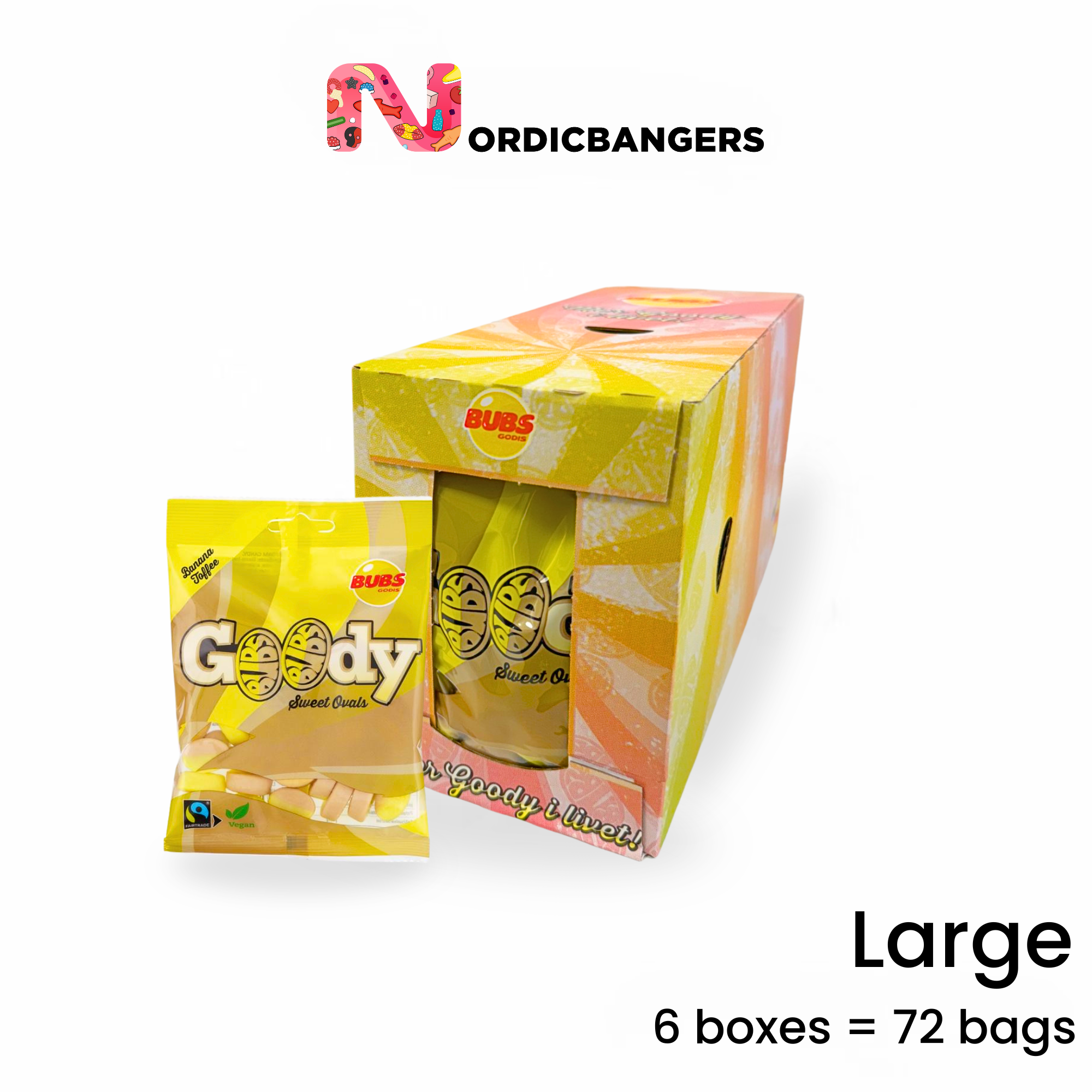 Nordicbangers - Swedish Candy Supply - Vendita all'ingrosso Caramelle gommose - Bubs Banana & Toffee Goodie – 90g Caramelle Vegane Svedesi2