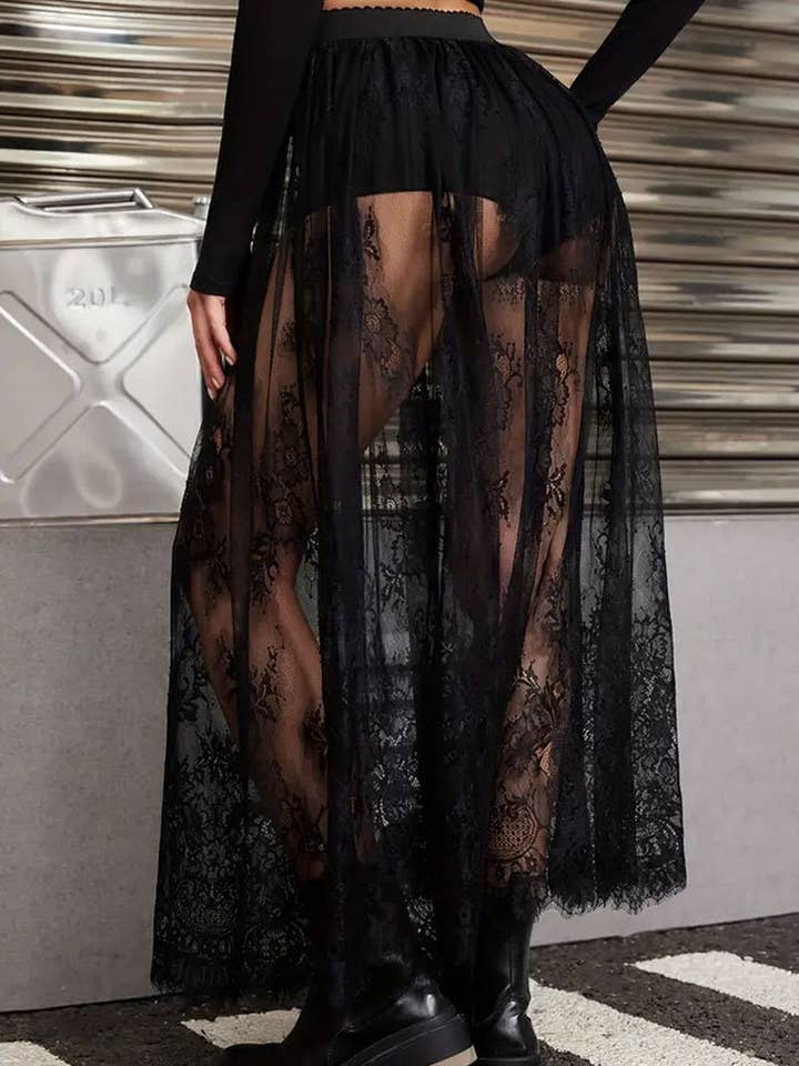 NINEXIS - Wholesale Skirt - Women's - CWBLS0167_LACE SEE-THROUGH SEXY SKIRT