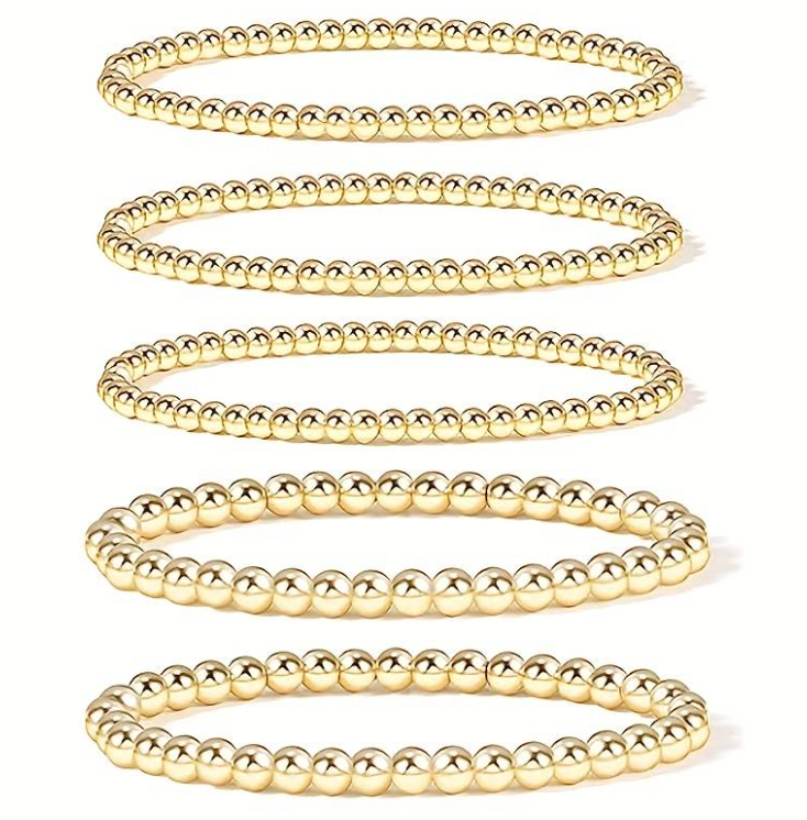 Beads Creation - Venta al por mayor Pulsera de cuentas - Pulsera de cuentas redondas bañadas en oro, regalo, tamaños 3/4/6/8 mm BR0092