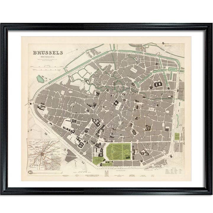 City of Brussels Vintage European City Poster Print on Matte Paper Decorative Antique Wall Decor City Map of Belgium for wholesale by Maps Vintage