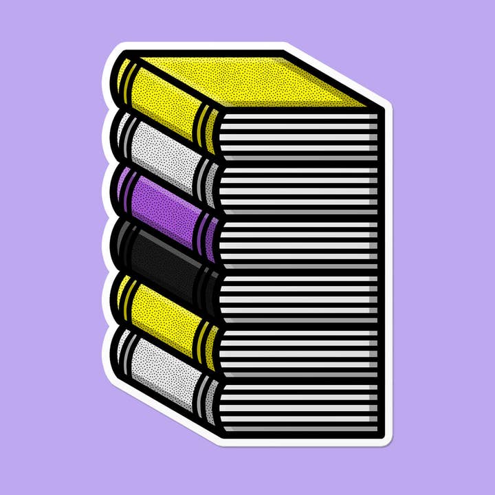Non-binair Stapel Boeken | LGBTQ Trots Lezer Boekenliefhebber Sticker voor wholesale door That Queer Card Co