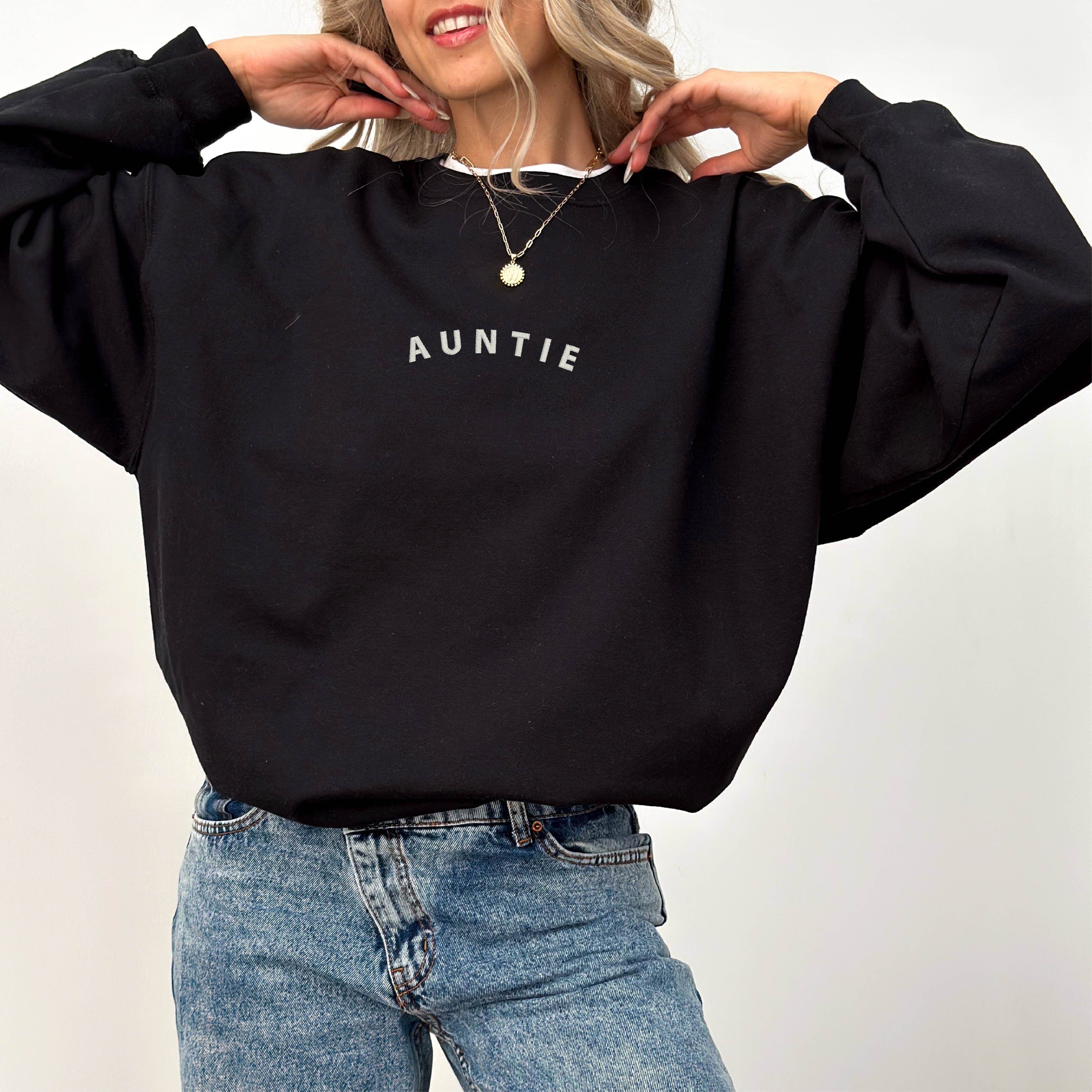 P E T I T R U E - Wholesale Sweatshirt - Women's - EMBROIDERED Aunt Sweatshirt Crewneck Mother's Day Sweaters1