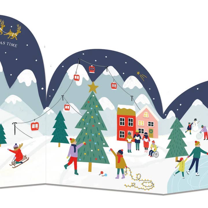 Weihnachtsdorf-Szene Ziehharmonika-Weihnachtskarte für den Großhandel von Zoe Spry