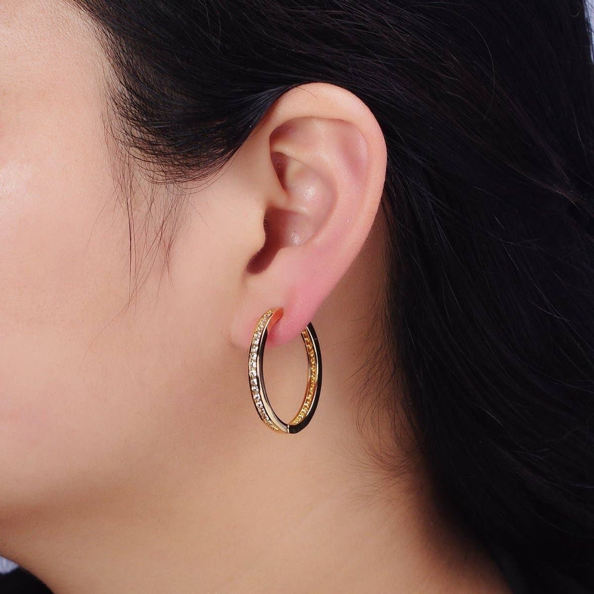 Aim Eternal - Wholesale Hoop Earrings - 16K Gold Filled 30mm Clear CZ Lined Endless Hoop Earrings in Gold & Silver | AD1193 - AD111962