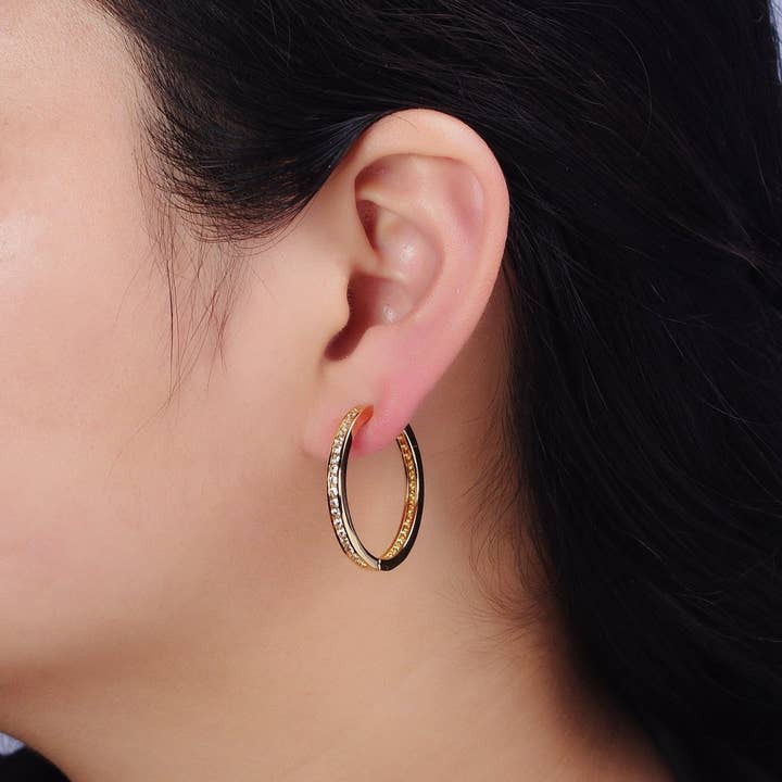 Aim Eternal - Wholesale Hoop Earrings - 16K Gold Filled 30mm Clear CZ Lined Endless Hoop Earrings in Gold & Silver | AD1193 - AD111962