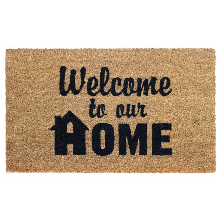 RugSmith Black Welcome to Our Home Doormat, 18" x 30" for wholesale by RugSmith