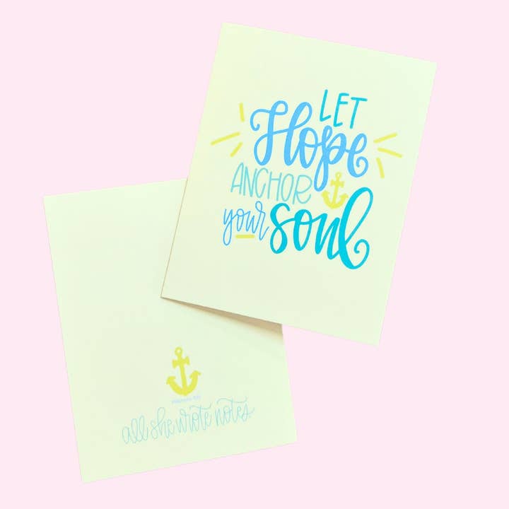 Note Card - Let Hope Anchor Your Soul for wholesale by All She Wrote Notes
