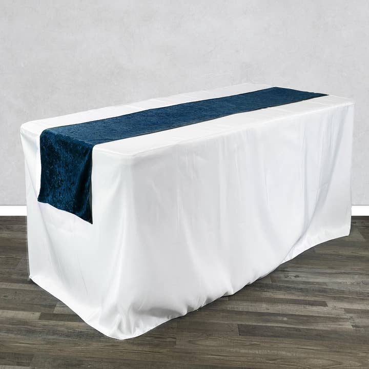 YOUR CHAIR COVERS - Wholesale Table Runner - 14 x 108 Inch Crushed Velvet Table Runner Navy Blue1