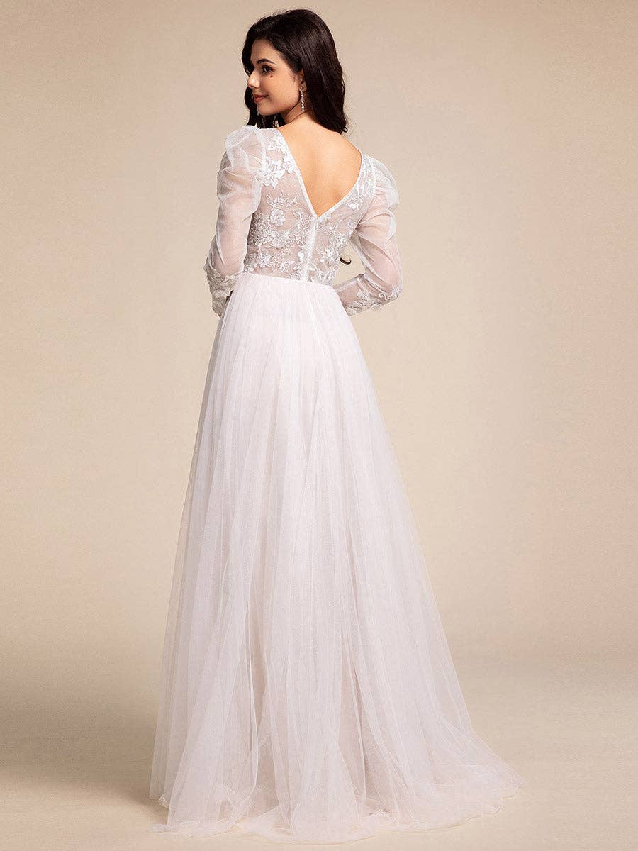 Ivory Exquisite Backless Long Sleeves Tulle Wedding Dresses for wholesale on Faire1