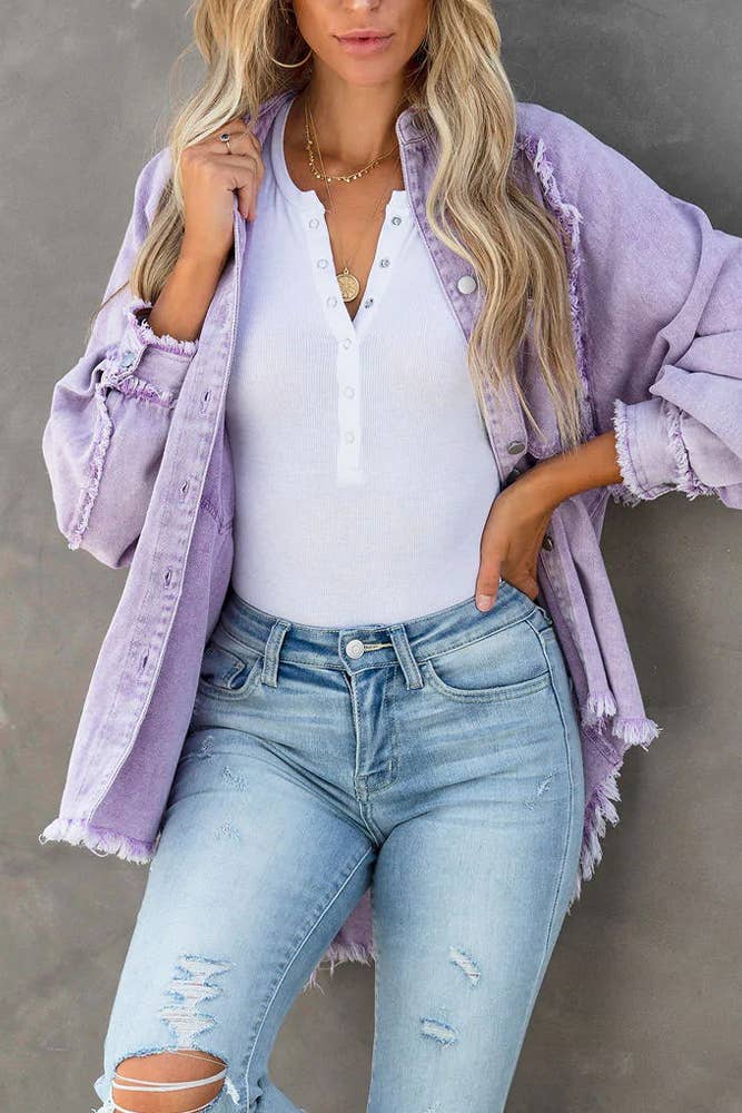 UNISHE - Vendita all'ingrosso Giacca di jeans - Donna - Giacca di jeans con bottoni color caramella e tasche, bordi grezzi JRM0186