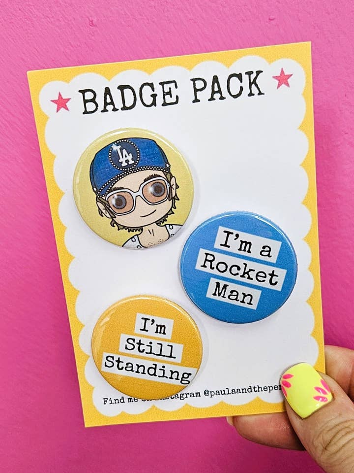 Pack de badges Elton John pour la vente par Paula and the Pencils