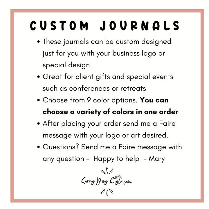 Sunny Day Style - Wholesale Journal/Diary - Custom Journals w. your logo - Yoga Wellness Studio1
