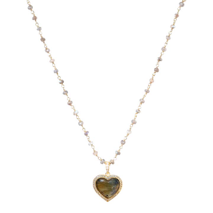 Labradorite Pave Heart Necklace for wholesale by Rachel Reinhardt