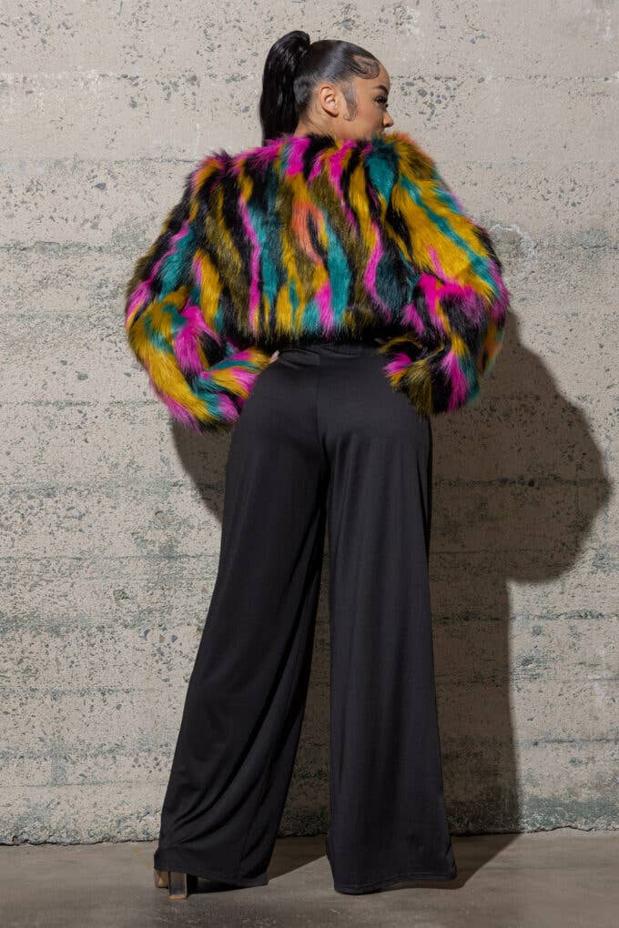 BLACK MULTI FURRY COAT WITH PUFFY SLEEVES AND SATIN LINING for wholesale on Faire3