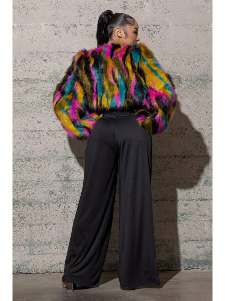 BLACK MULTI FURRY COAT WITH PUFFY SLEEVES AND SATIN LINING for wholesale on Faire3