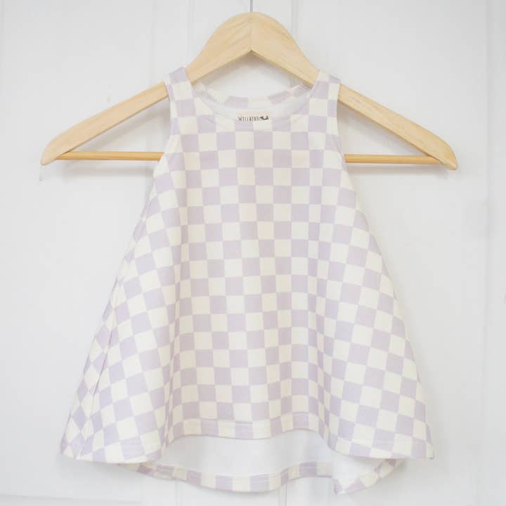 Jurkje - Baby/peuter/kinderen - Swingjurk, paarse ruit voor wholesale door Willbirdbaby