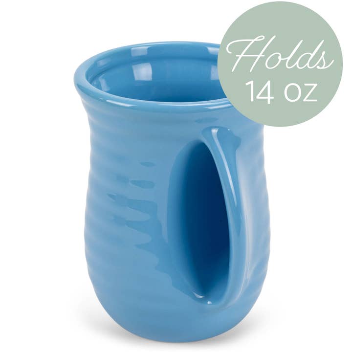 EAST AVENUE - Wholesale Coffee Mug - Ceramic Mug 4-Pack Handwarmer Ribbed Blue PRICE IS PER MUG2