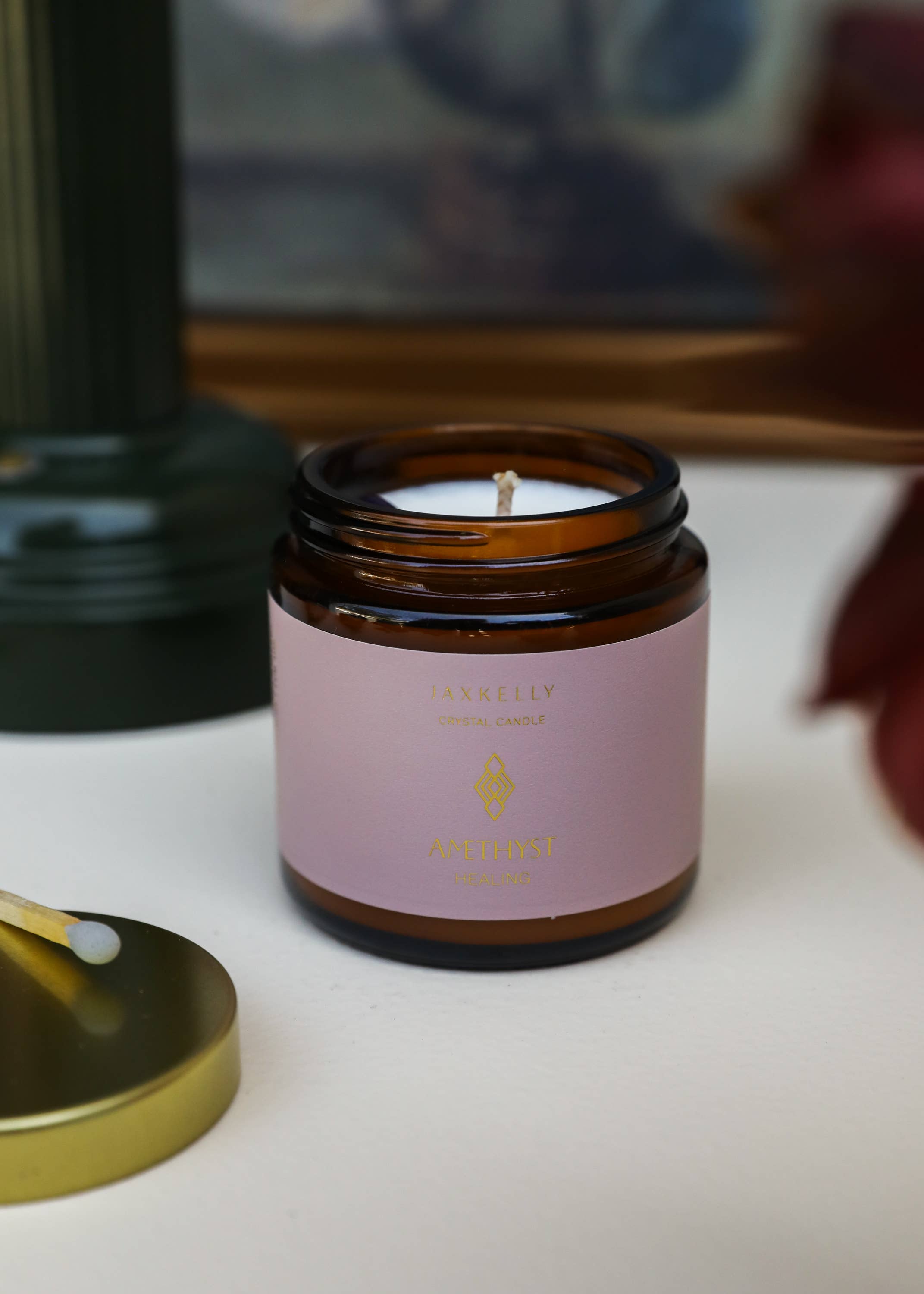 JaxKelly Candles - Wholesale Jar/Filled Candle - 4oz Amber Crystal Candles - Amethyst - Healing4